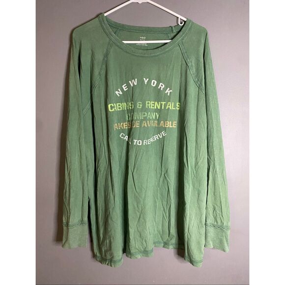 aerie Tops - Aerie Green Crewneck NewYork Cabin Rentals Company Lake Long Sleeve XL NWOT